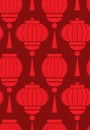 Seamless pattern with simple chinese red lanterns on burgundy background. Vector pattern